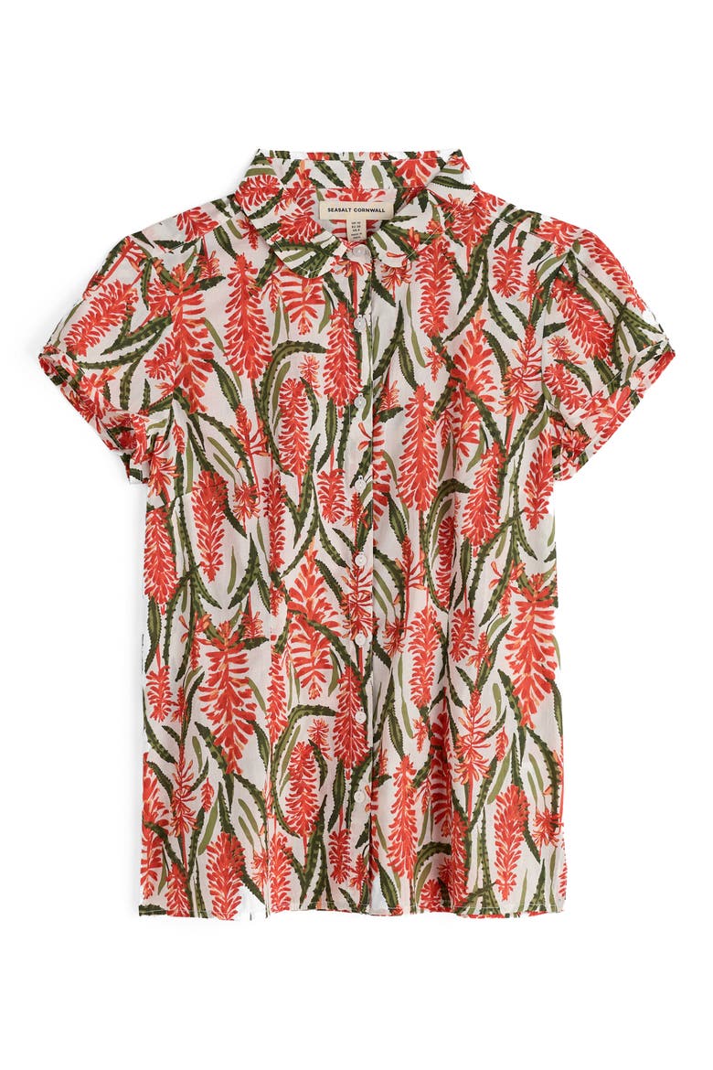 Rushmaker Floral Organic Cotton Voile Button-Up Shirt, Alternate, color, RED HOT POKER CHALK