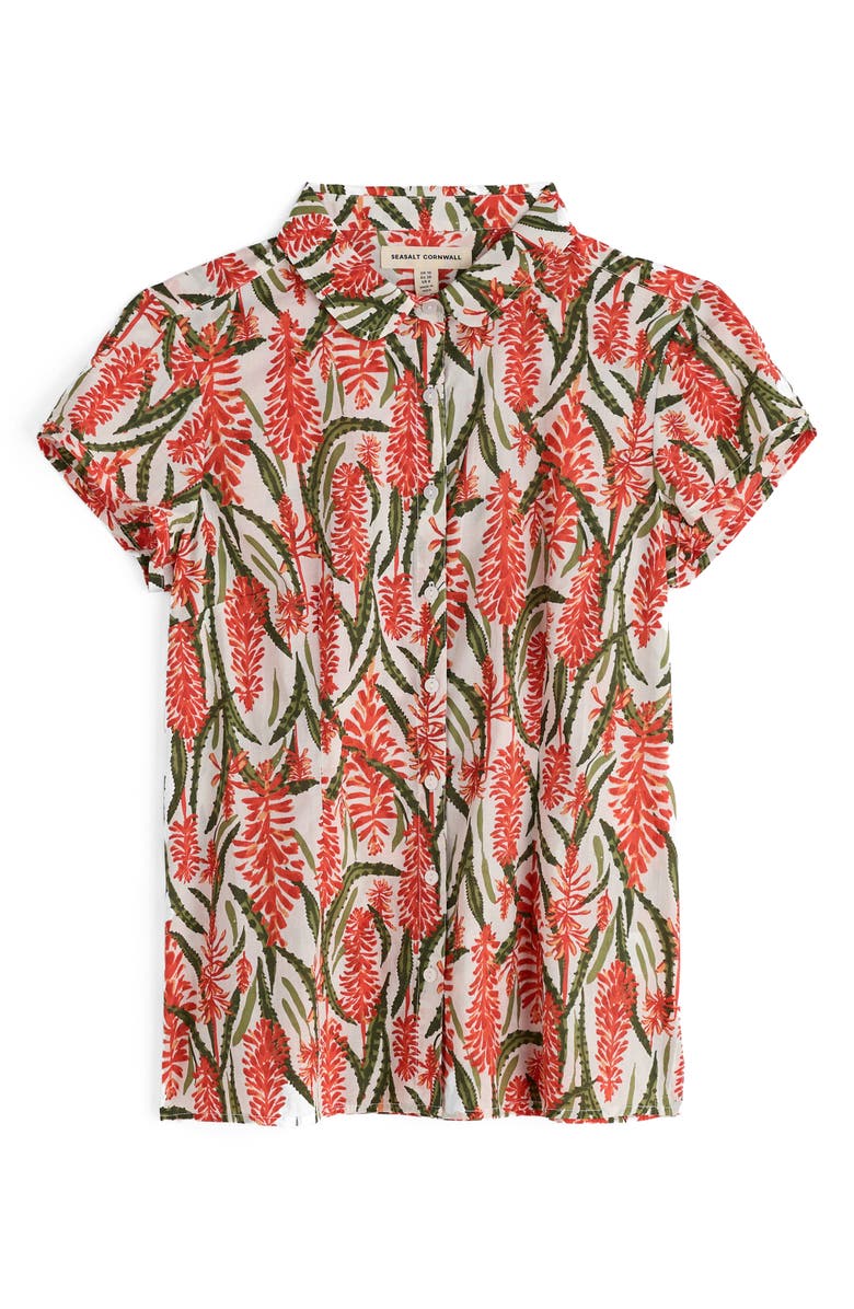 Seasalt Cornwall Rushmaker Floral Organic Cotton Voile Button-Up Shirt, Alternate, color, Red Hot Poker Chalk