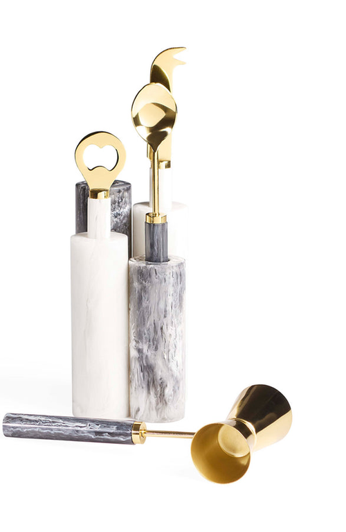 Jonathan Adler Como Barware Set In Black/white Marble