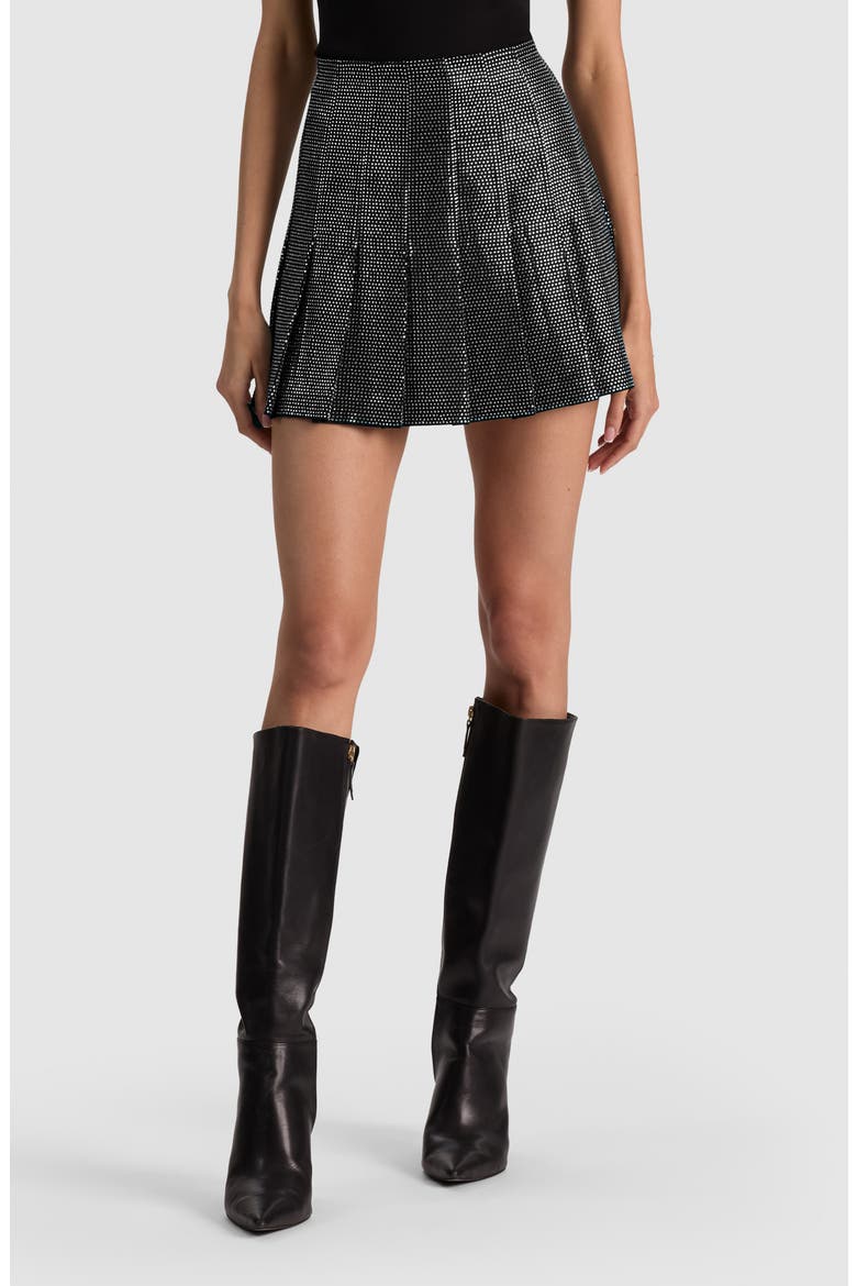 Carter Embellished Pleated Miniskirt, Main, color, BLACK/ CLEAR CRYSTAL
