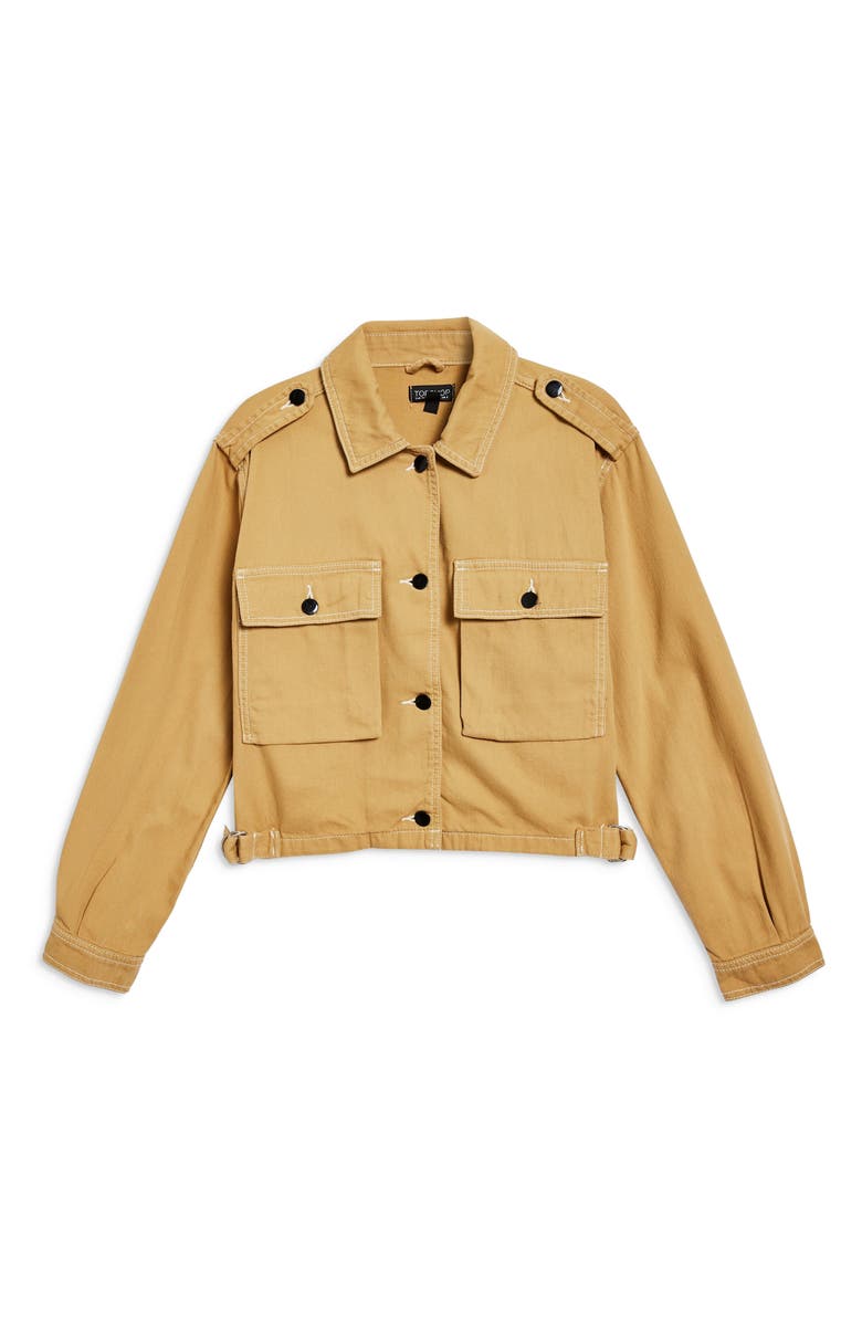 Topshop Topstitch Cotton Shacket, Alternate, color, 