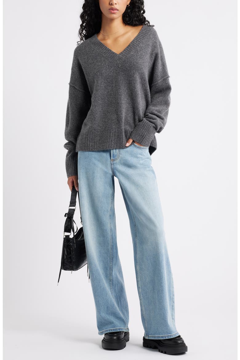 Oversize Cozy V-Neck Sweater, Alternate, color, GREY MEDIUM CHARCOAL HEATHER