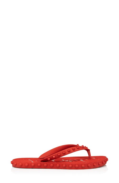 Christian Louboutin Loubi Donna Spike Red Sole Flip Flops In Red
