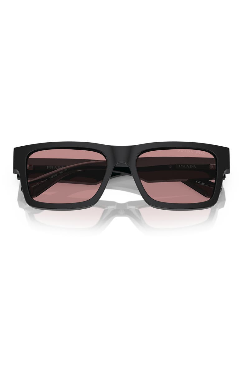 53mm Rectangular Polarized Sunglasses, Alternate, color, BLACK