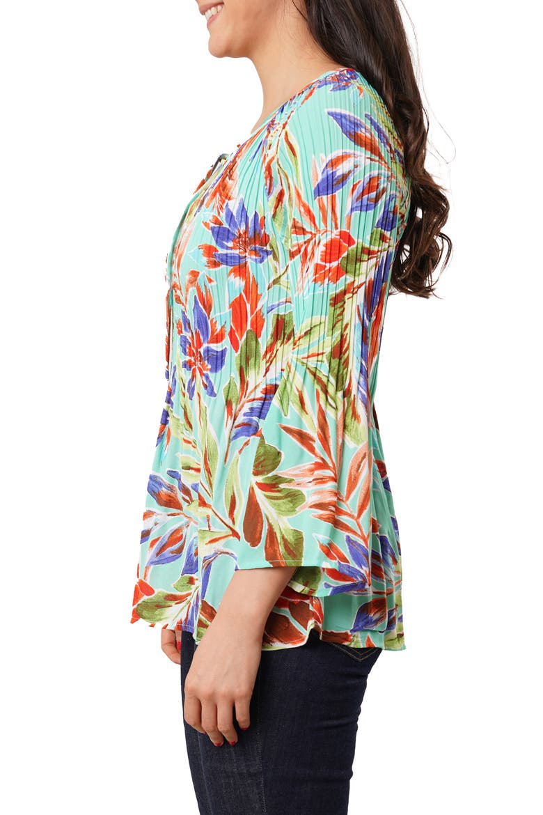 Tie Front Pleated Top, Alternate, color, TROPICAL DAYDREAM