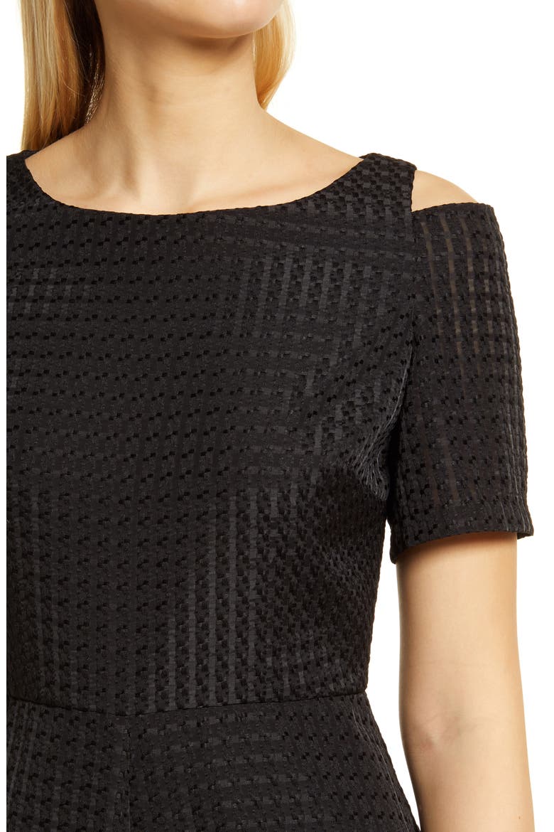 Cold Shoulder Jacquard Dress, Alternate, color, BLACK