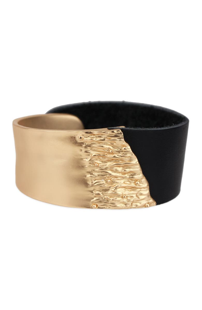 SAACHI Wild Ways Metal & Leather Bracelet, Alternate, color, Gold