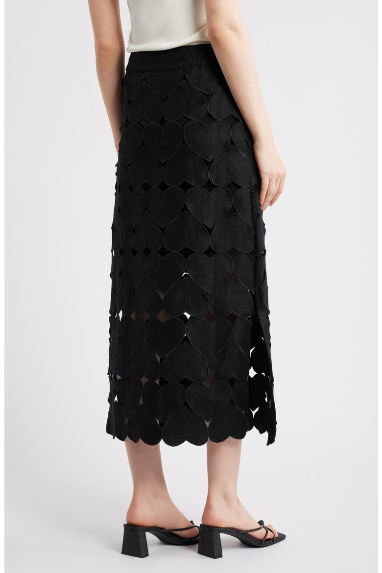 Black Hearts Linen Midi Skirt, Alternate, color, BLACK