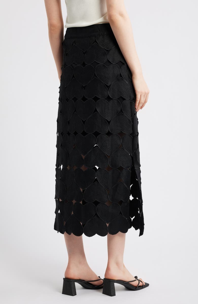 FARM Rio Black Hearts Linen Midi Skirt, Alternate, color, Black