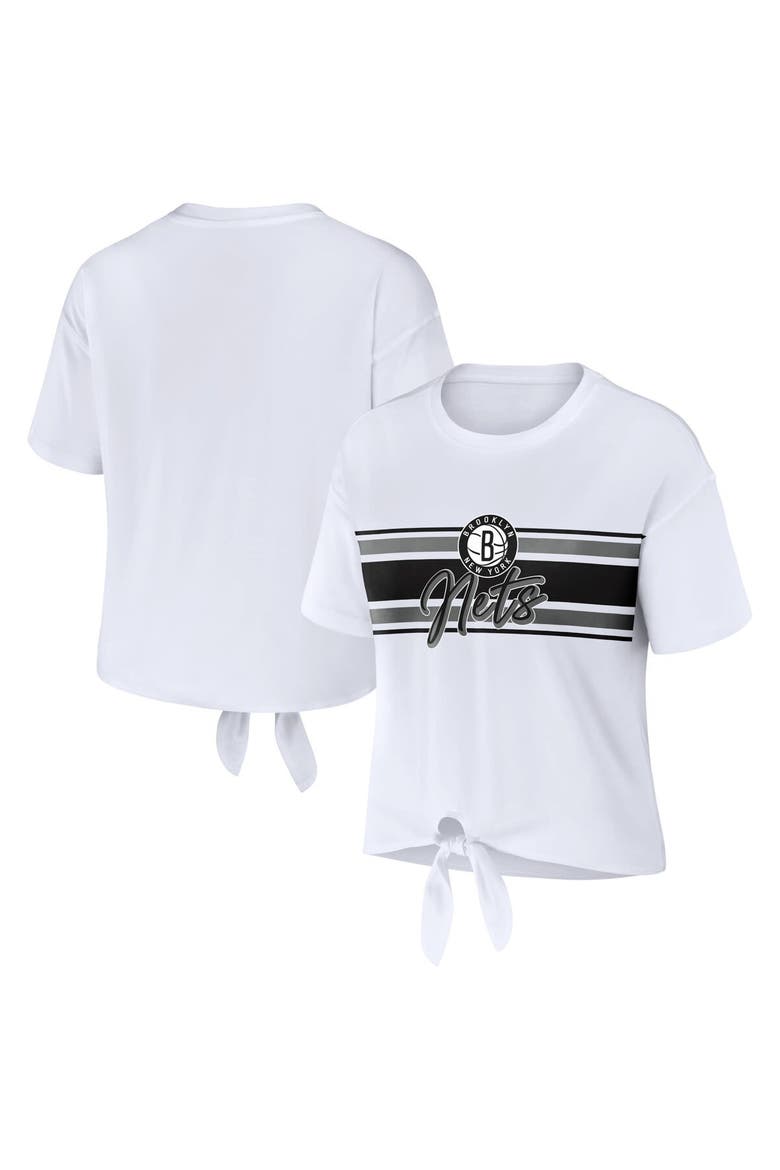 Women's WEAR by Erin Andrews  White Brooklyn Nets Tie-Front T-Shirt, Main, color, White