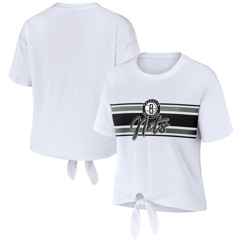Women's WEAR by Erin Andrews  White Brooklyn Nets Tie-Front T-Shirt