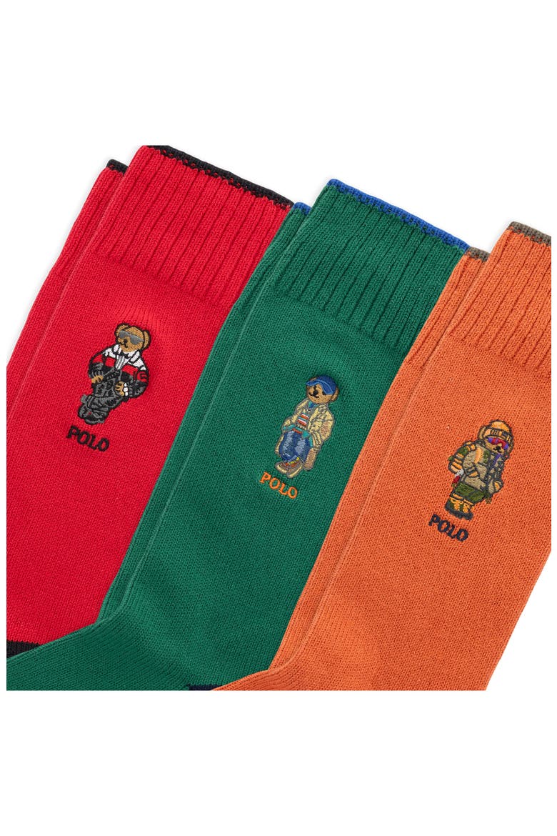 Seasonal Bears 3-Pack Crew Socks, Alternate, color, ORANGE