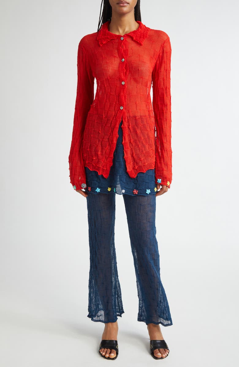 YanYan Borlor Floral Ribbon Wool Skirt Pants, Alternate, color, Navy