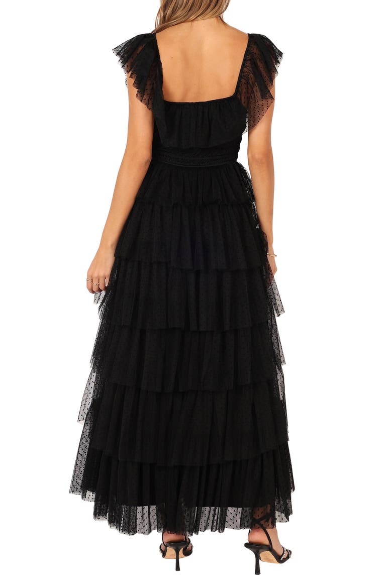 Belle Swiss Dot Tulle Tiered Maxi Dress, Alternate, color, BLACK
