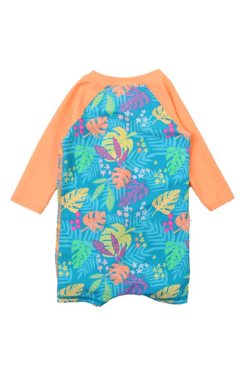 Ruggedbutts Neon Tiki Vibes Long Sleeve One-piece Rashguard Swimsuit In Blue