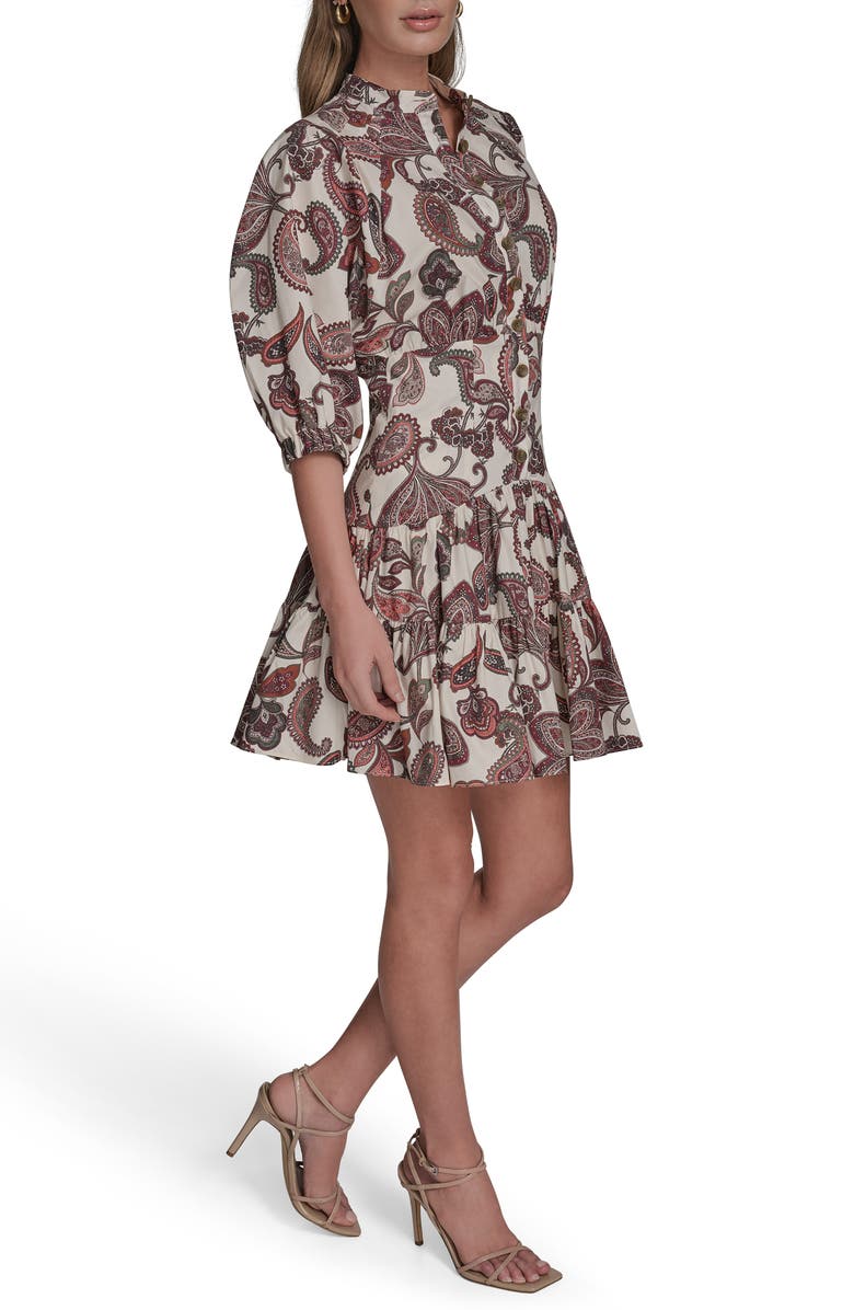 BCBG Print Tiered Dress, Alternate, color, Dark Cream/ Orchid Bloom