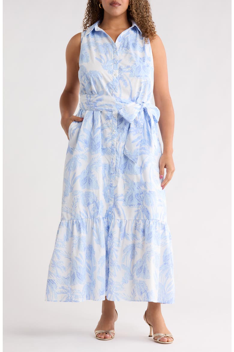 Poly Leaf Cileah Ruffle Collar Maxi Dress, Main, color, BLUE/ WHITE MULTI