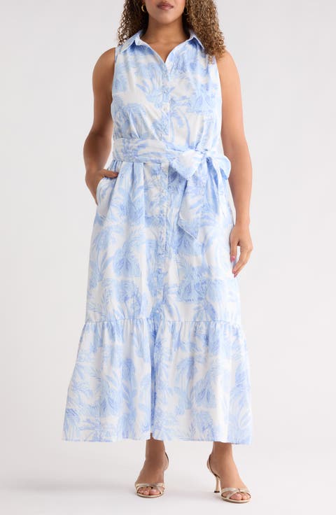 Poly Leaf Cileah Ruffle Collar Maxi Dress (Plus)