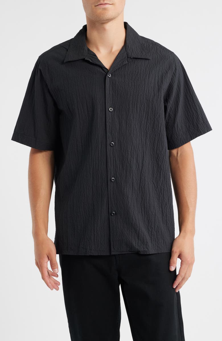 NN07 Julio 5721 Cotton Seersucker Camp Shirt, Main, color, Black