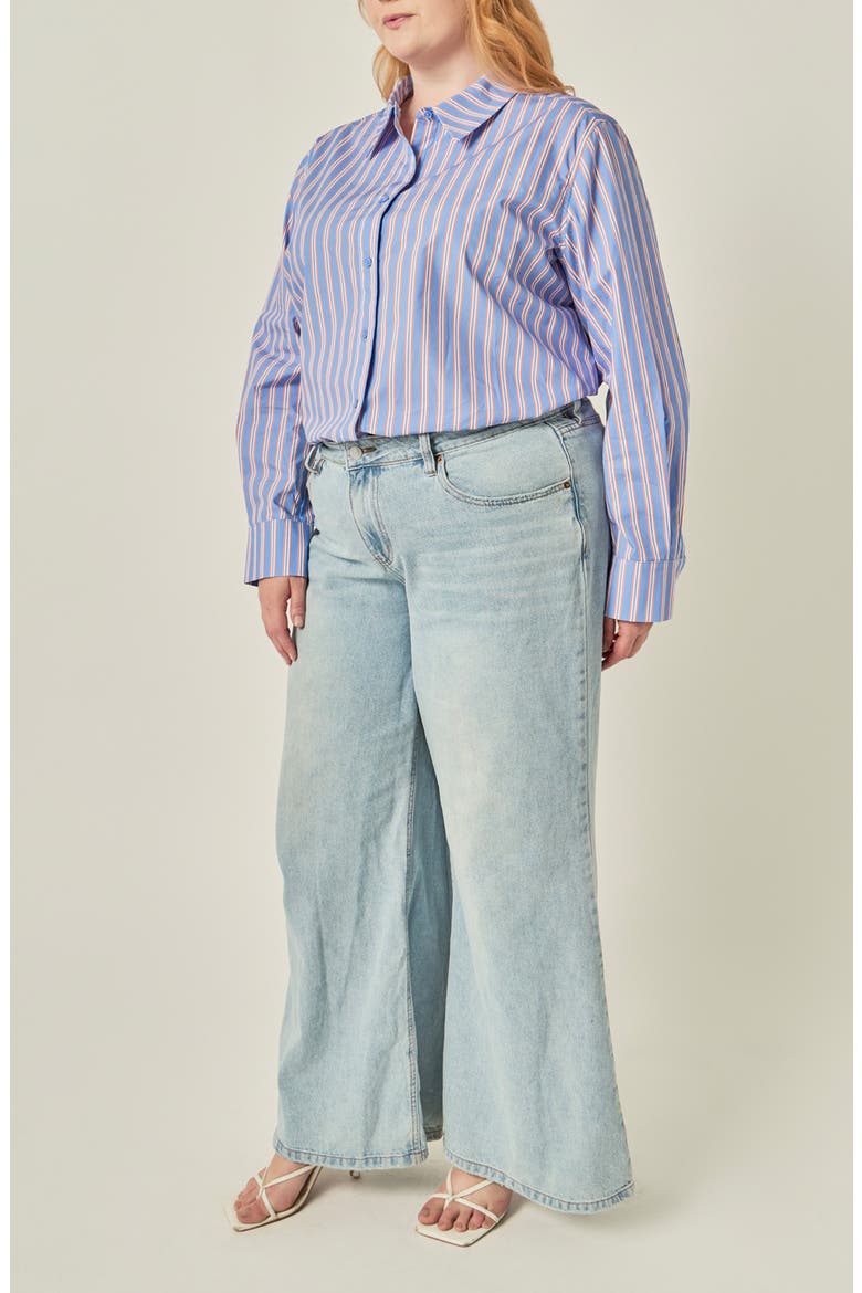 Striped Cotton Shirt, Alternate, color, BLUE/ ORANGE