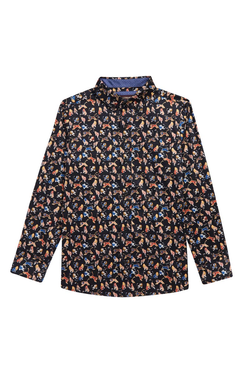 Johnston & Murphy Kids' Lion Print Button-Down Shirt, Main, color, 