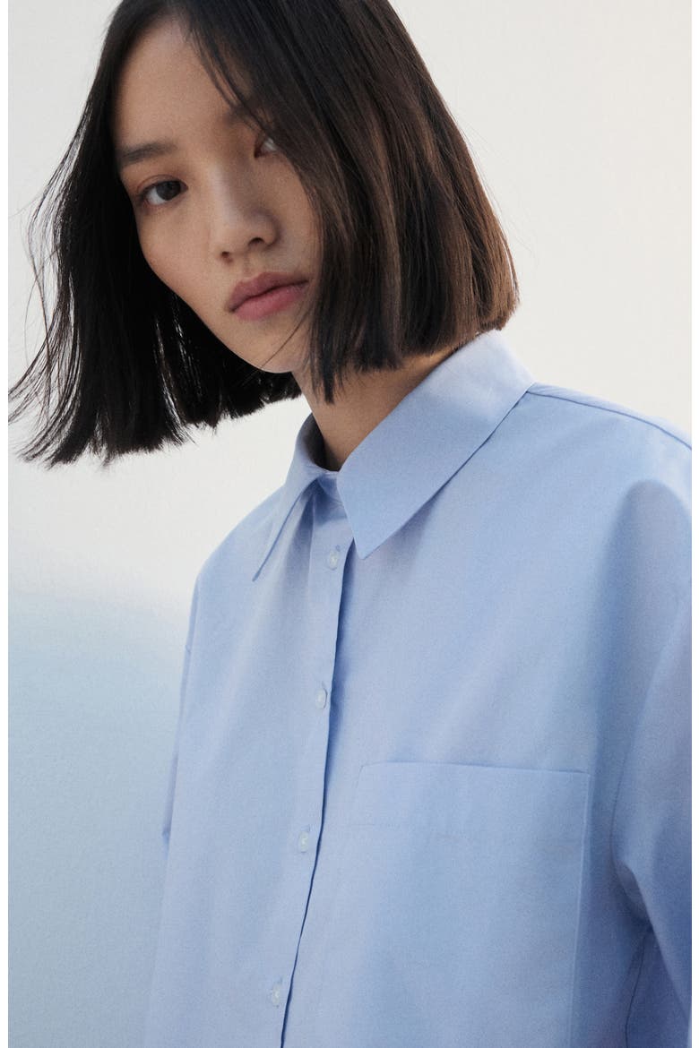 Crop Button-Up Shirt, Alternate, color, SKY BLUE