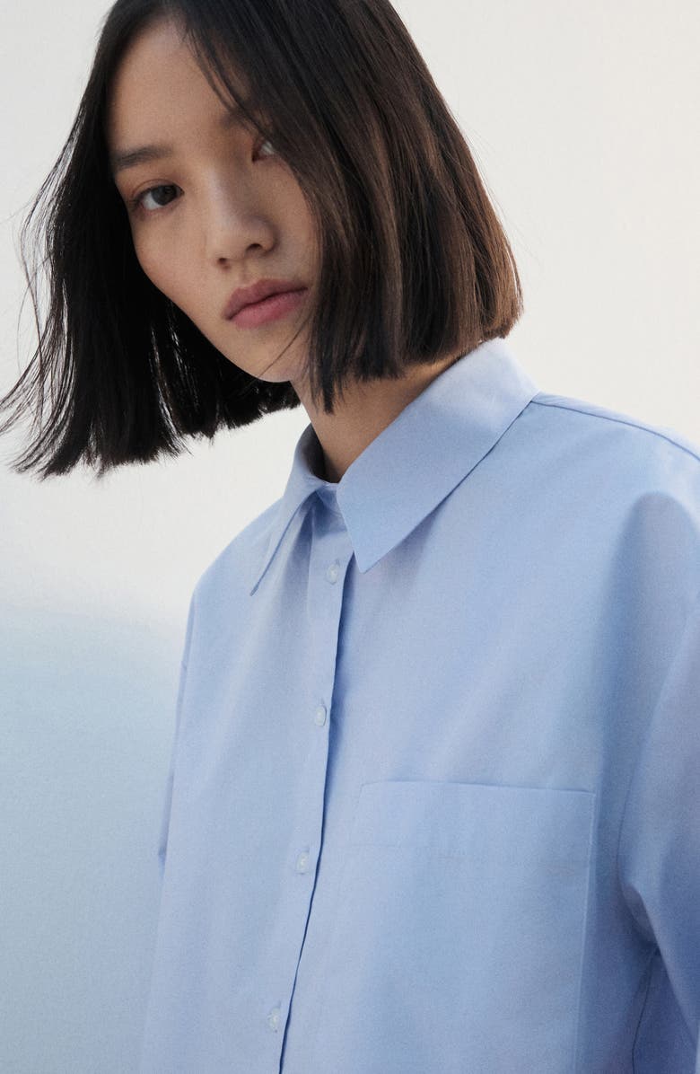 MANGO Crop Button-Up Shirt, Alternate, color, Sky Blue