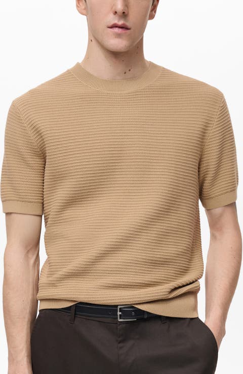 Ribbed Fine Cotton Knit T-Shirt