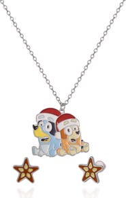 BLUEY Holiday Necklace & Star Stud Earrings Set