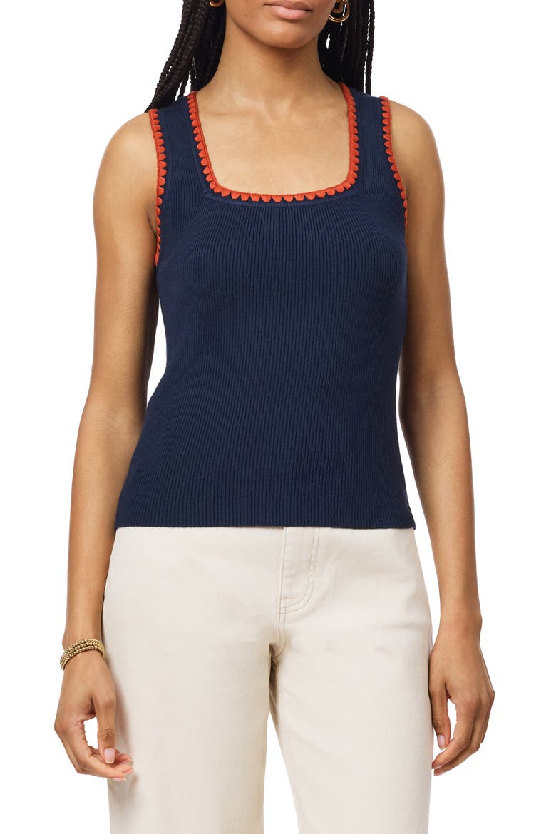 Embroidered Trim Sweater Tank, Main, color, BLACK IRIS
