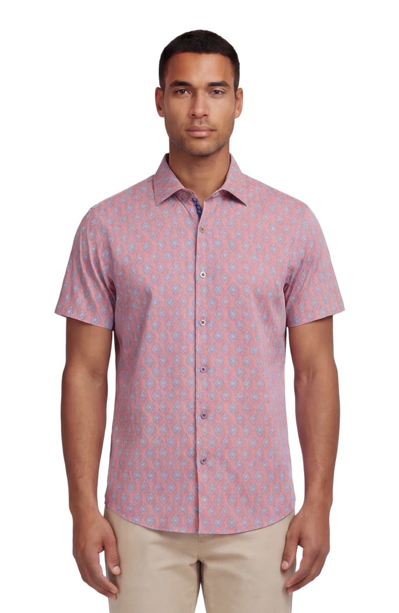 Lords of Harlech Mud Geo Mens Printed Button Up Shirt, Main, color, Mud Geo Coral
