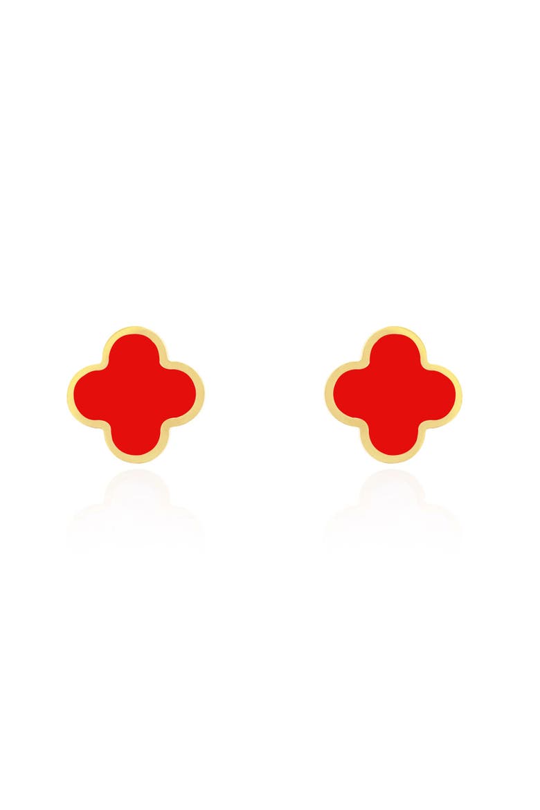 Large Coral Clover Stud Earrings, Alternate, color, Coral