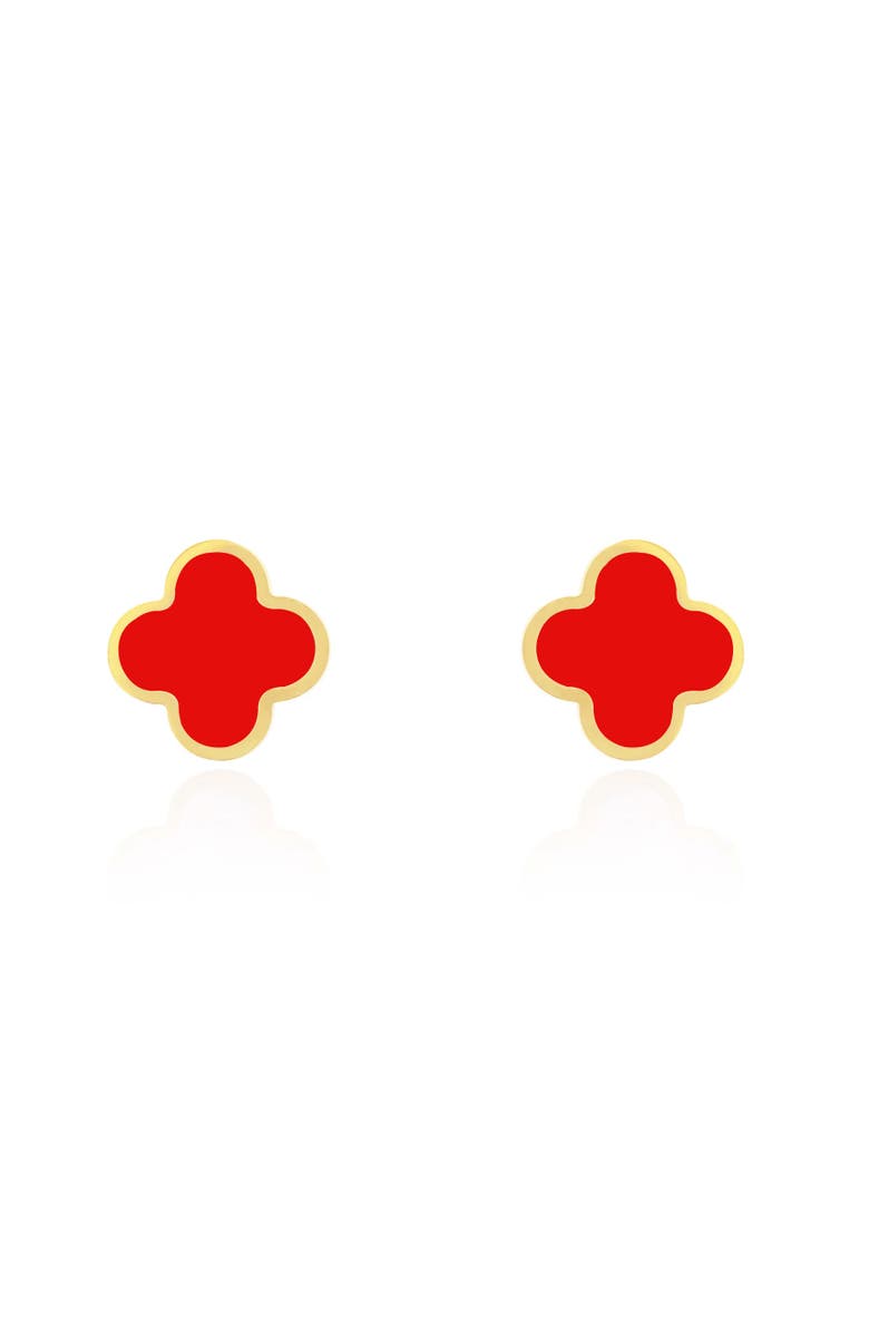 The Lovery Fine Jewelry Large Coral Clover Stud Earrings, Alternate, color, Coral