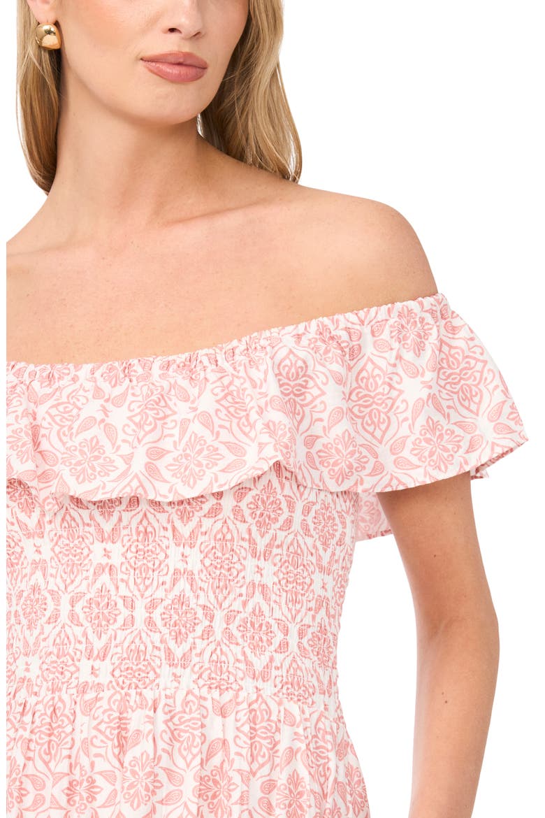 Ruffle Off the Shoulder Smocked Bodice Tiered Sundress, Alternate, color, ROSE HIP