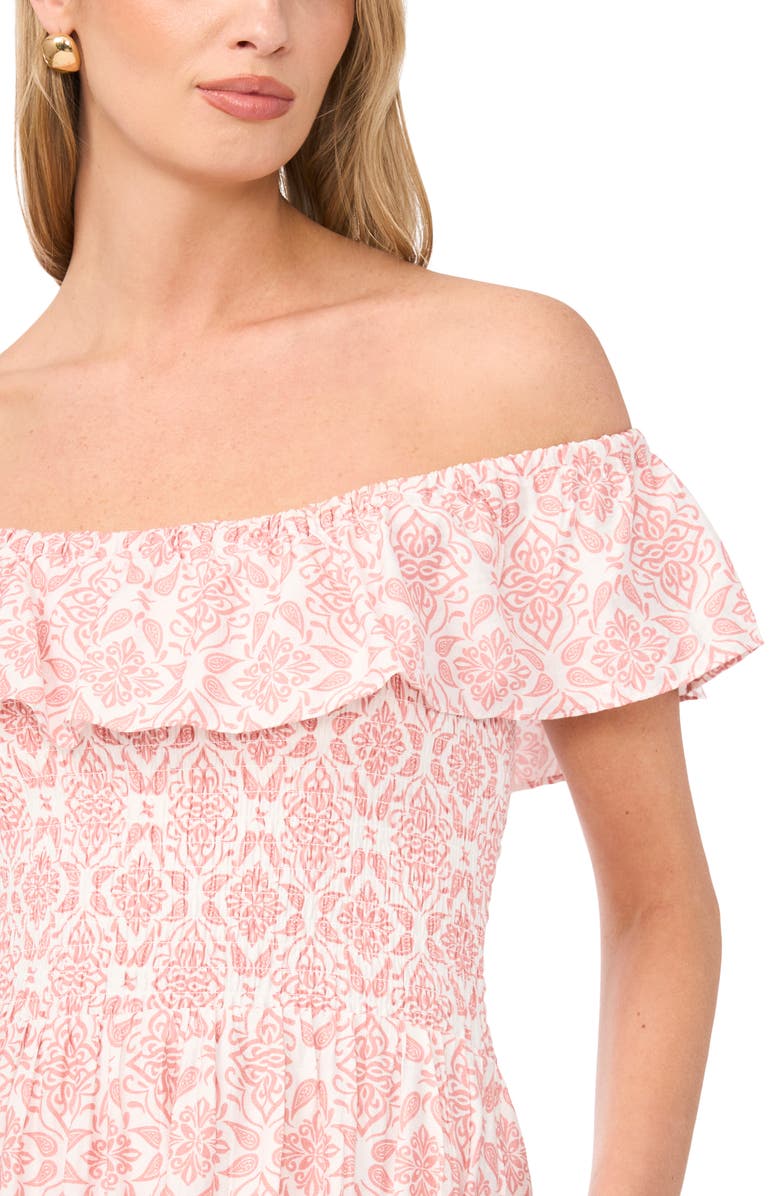 Vince Camuto Ruffle Off the Shoulder Smocked Bodice Tiered Sundress, Alternate, color, Rose Hip