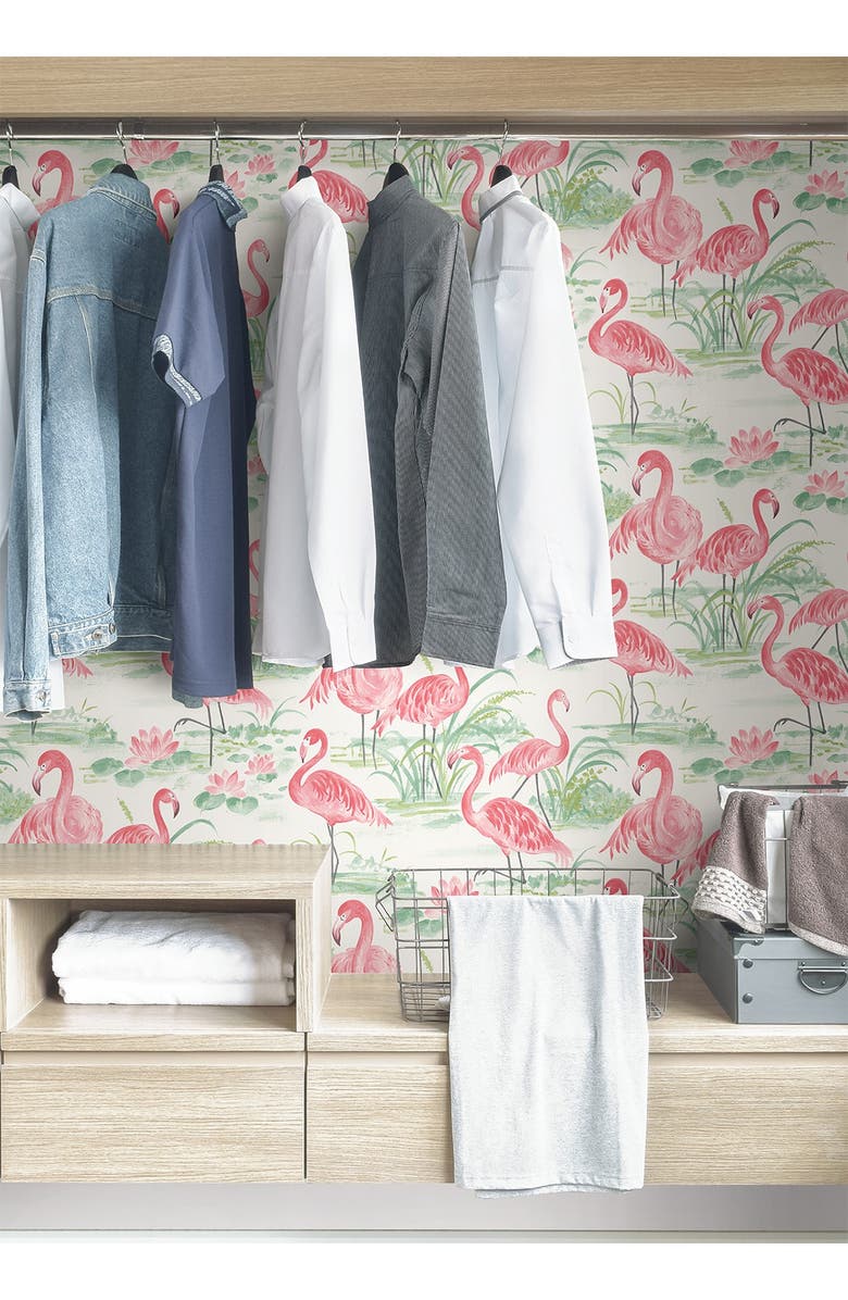 Wallpops Pink Flamingo Beach Peel & Stick Wallpaper, Alternate, color, Pink