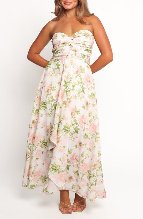 Marta Floral Print Strapless Maxi Dress