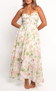 Petal & Pup Marta Floral Print Strapless Maxi Dress
