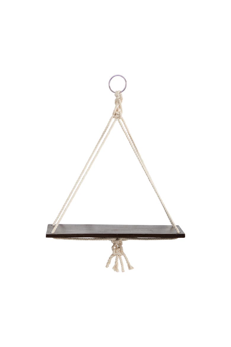 18-in x 16-in Hand Crafted Macrame Wall Hanging with Wooden Shelf, Main, color, Cream