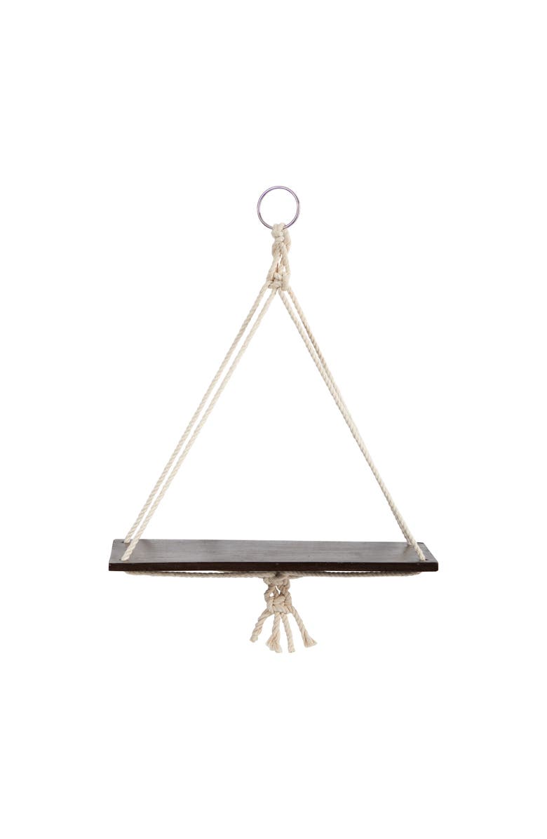 NEARLY NATURAL 18-in x 16-in Hand Crafted Macrame Wall Hanging with Wooden Shelf, Main, color, Cream