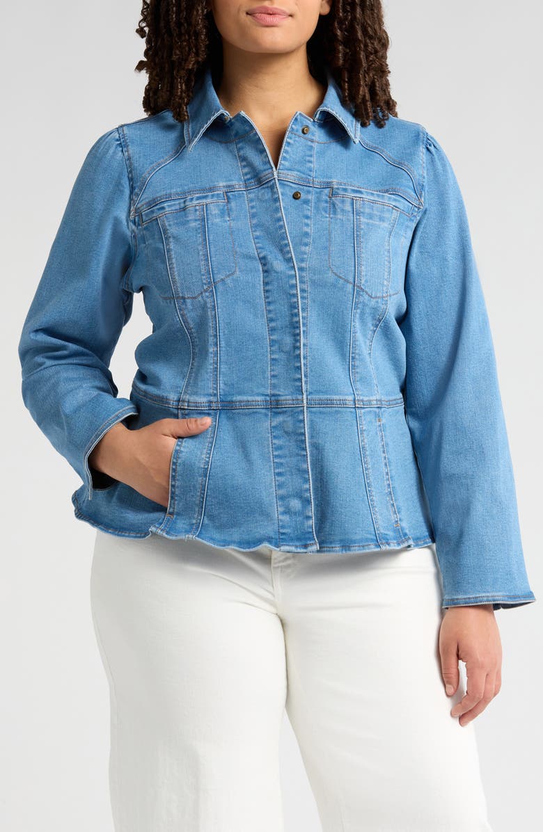 Wit & Wisdom Peplum Denim Jacket, Alternate, color, Light Blue
