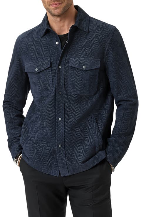 Jonah Herringbone Pattern Leather Overshirt