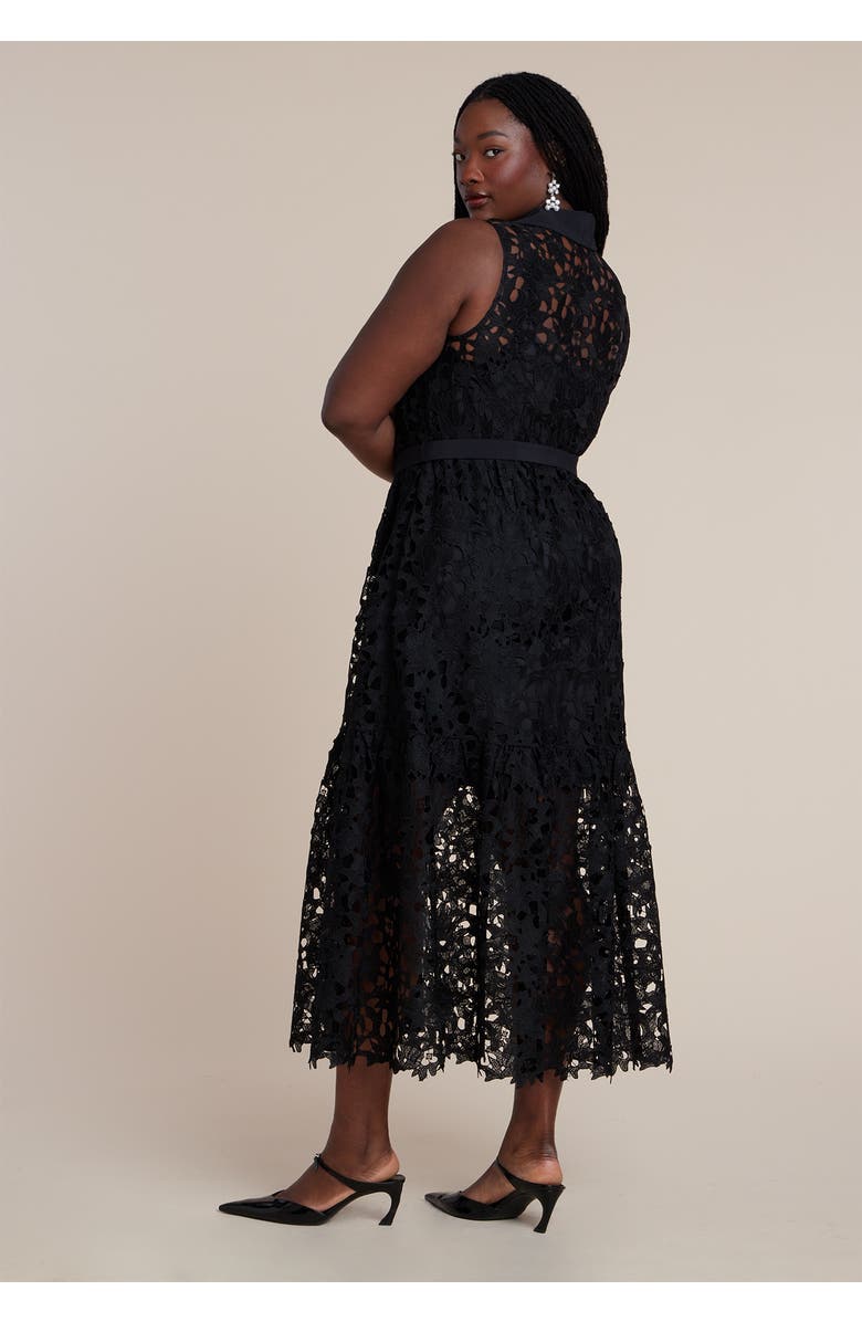 ELOQUII Lace Dress With Buttons & Collar, Alternate, color, Black Onyx