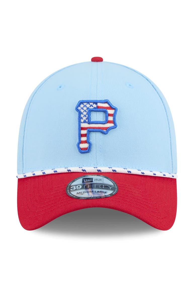 Men's New Era Light Blue/Red Pittsburgh Pirates 2025 Fourth of July 39THIRTY Flex Hat, Alternate, color, Light Blue