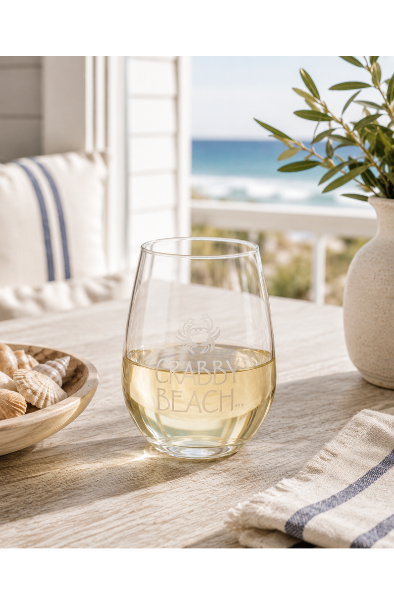 Beachcombers "Crabby Beach" Stemless Wine Glass 12oz, Alternate, color, White