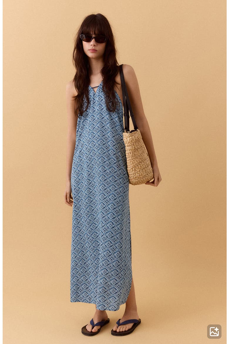 Print Halter Neck Open Back Midi Dress, Alternate, color, NAVY