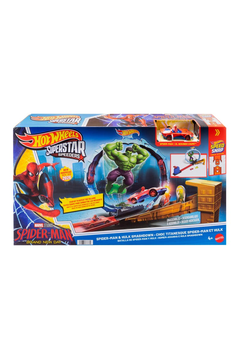 Superstar Speeders Spider-Man & Hulk Smash Down Track Set with 1 Die-Cast Spider-Man Vehicle, Alternate, color, SPIDER MAN