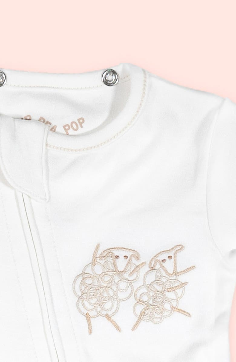 PIP PEA POP Sheep Embroidered Organic Cotton Romper with Attachable Bib, Alternate, color,