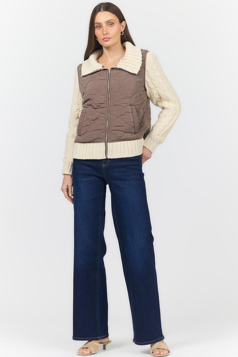 Petra Zip Front Quilted Sweater, Alternate, color, Pigment Cappuccino