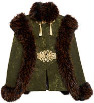 KIM SHUI Faux Fur Trim Chinese Brocade Jacket